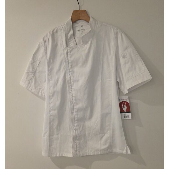 Chef Works Rochester Chef Coat White Vented Sides Pockets Mens Medium NEW NWT - Picture 2 of 14